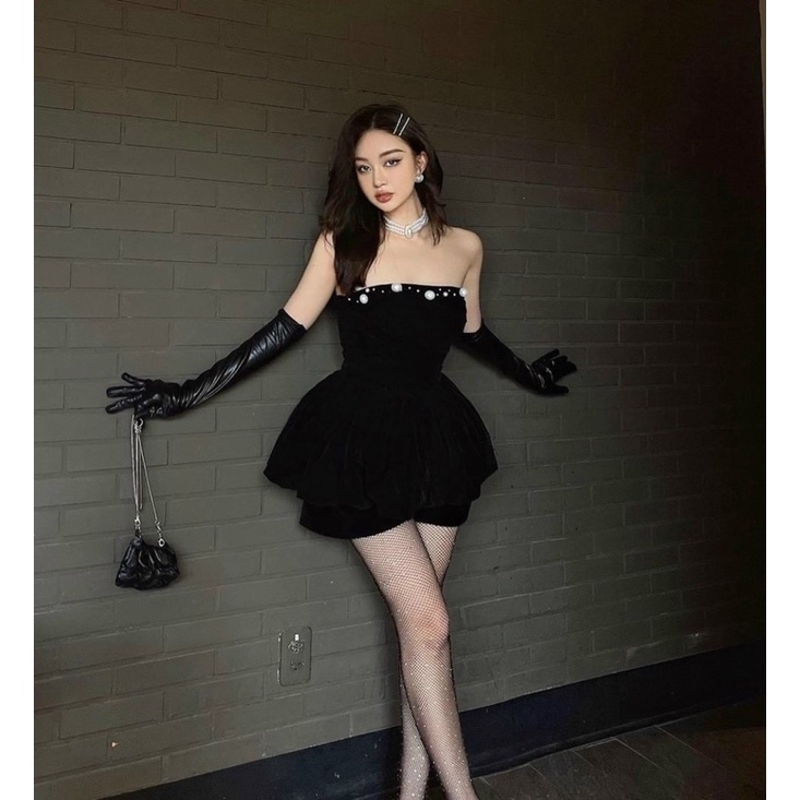 Set áo peplum tùng bí kết ngọc + quần short đen