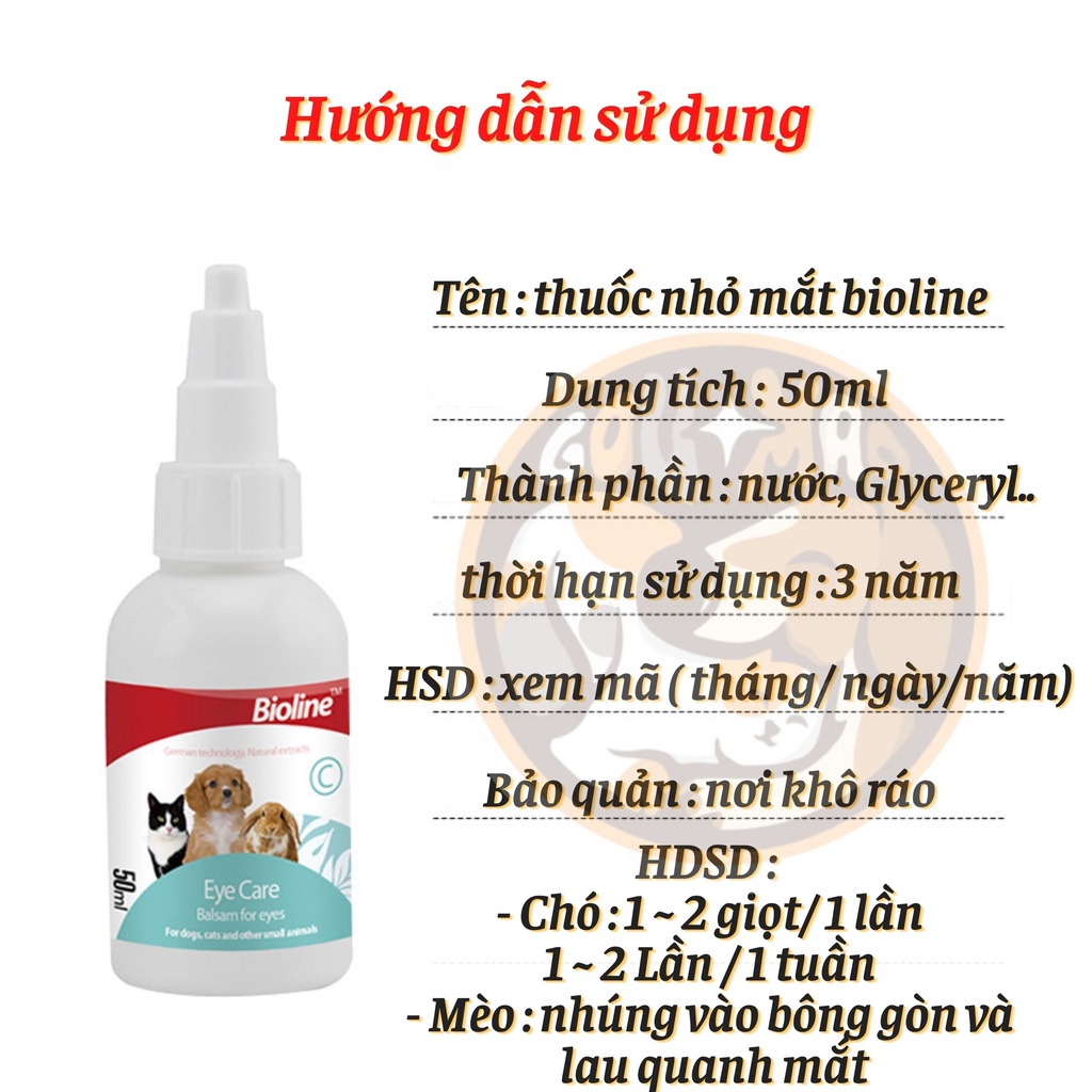 Dung dịch nhỏ mắt cho chó mèo Eye care Bioline - GOUMAO PET