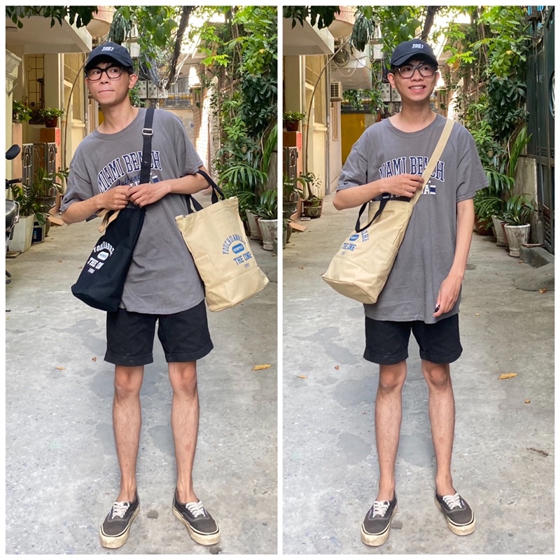 NEW - Túi canvas dòng dọc, 2 màu vừa khổ A4 chắc chắn và dày dặn