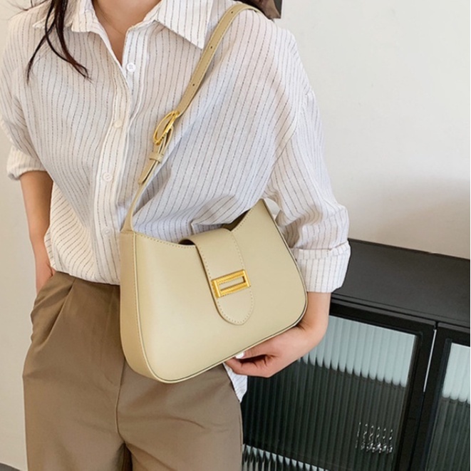 M97-Túi Xách Đeo Vai Màu Trơn Phong Cách Retro Pháp Cho Nữ