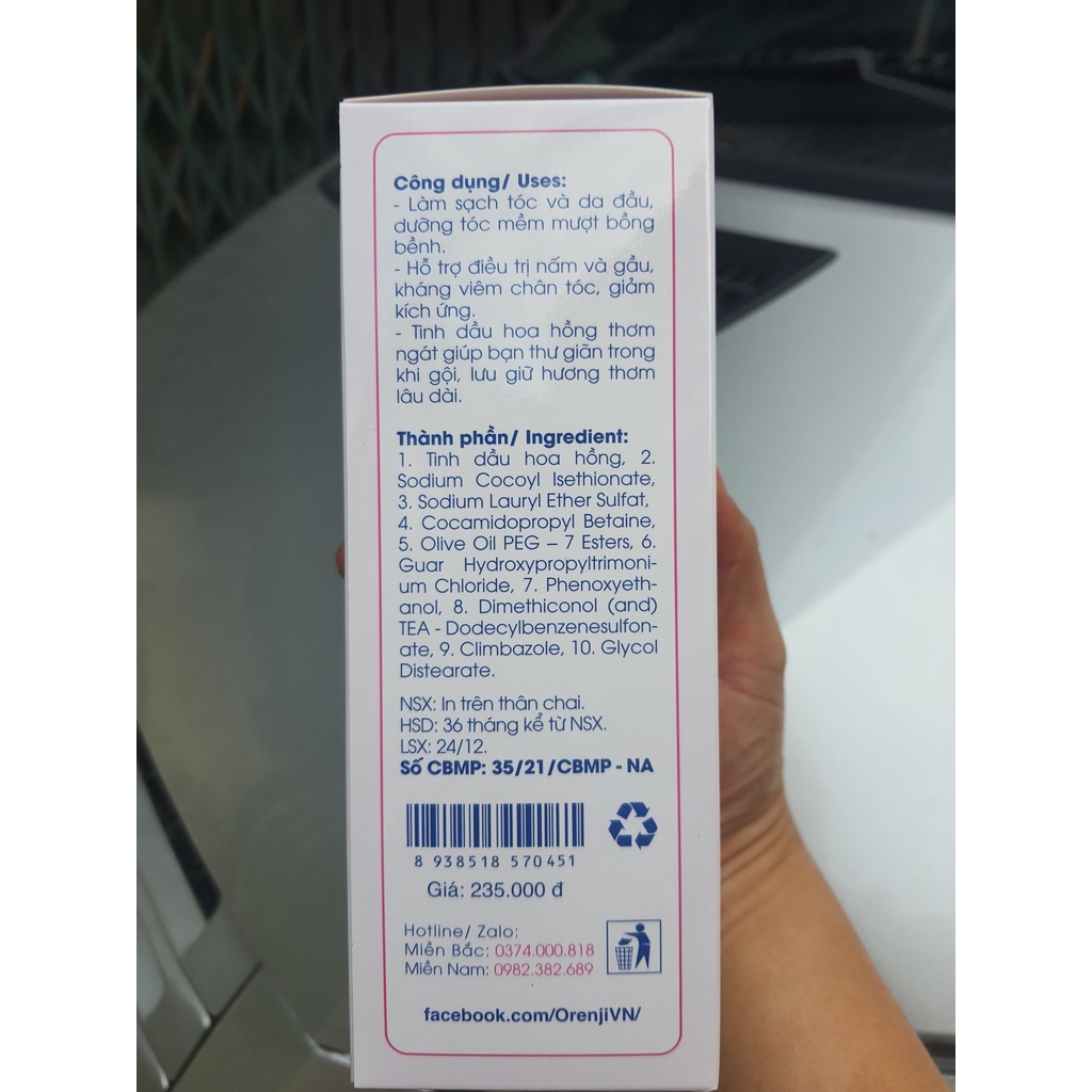 Dầu gội đầu cho tóc gàu, nấm tinh dầu Hoa Hồng Orenji 500ml