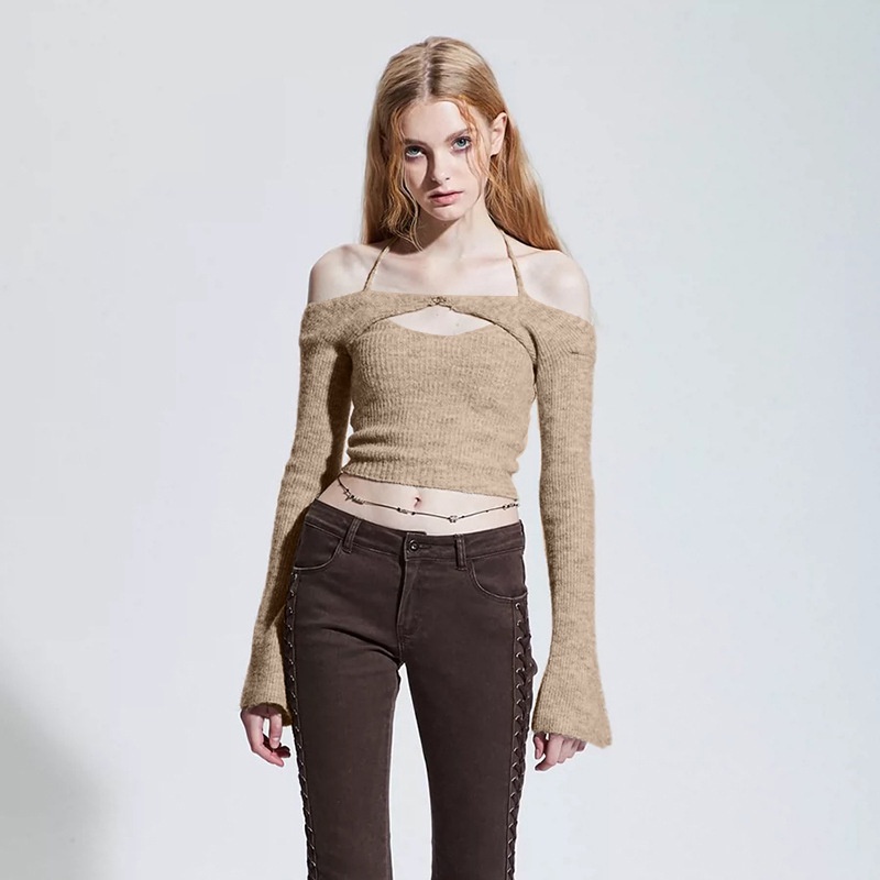 Set trang phục DUNEA áo kiểu cổ yếm và áo khoác ngoài ngắn hở lưng thời trang quyến rũ dành cho nữ