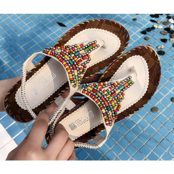 Sandals nữ xỏ ngón thổ cẩm, dép xỏ ngón thời trang đi biển Hang Quang Chau mẫu mới nhất (kiwi)