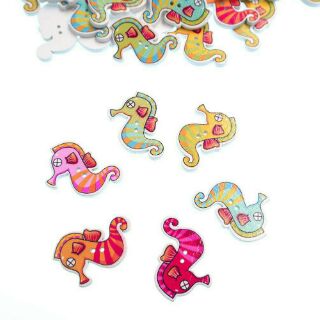 Túi 5 nút gỗ cá ngựa trang trí handmade
