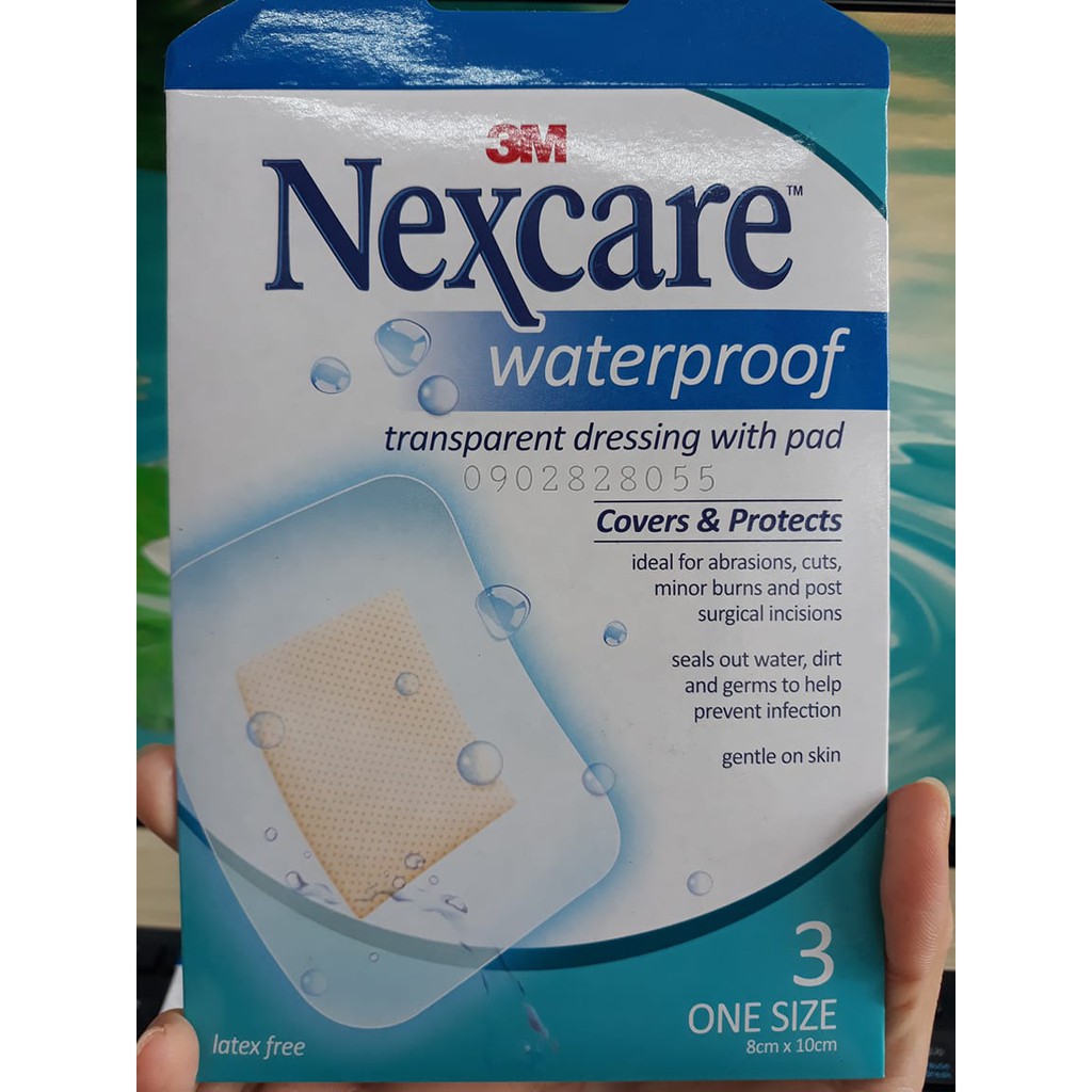 BĂNG DÁN BẢO VỆ VẾT THƯƠNG CÓ GẠC NEXCARE WATERPROOF 3M TRONG SUỐT CHỐNG THẤM NƯỚC 8x10cm gói 3 miếng