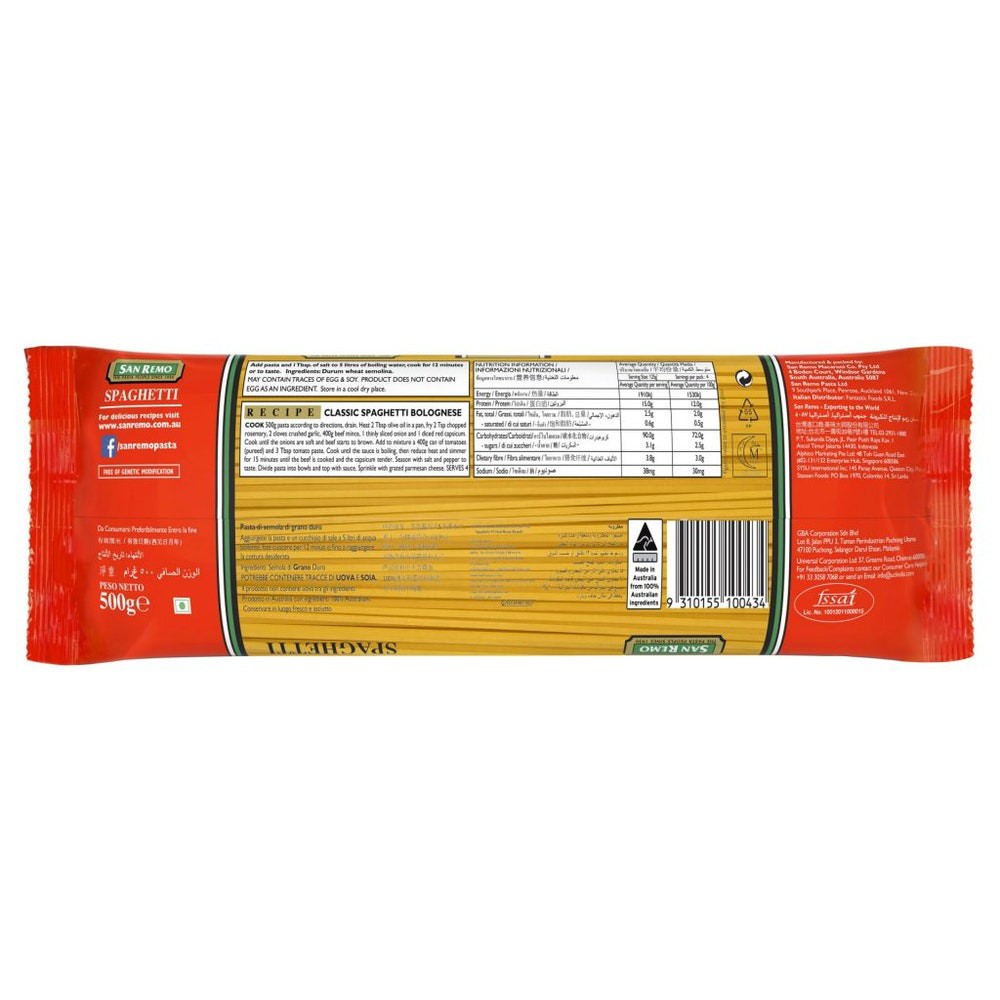 [HÀNG MỚI VỀ]  Mì Spaghetti San Remo Số 5 sợi tròn gói 500g - San Remo Spaghetti Pasta No.5