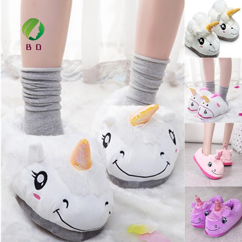 Tiktok ins Home shoe Fashion Fantasy White Unicorn Plush Cotton Slippers Slip On Adult Size tiktok