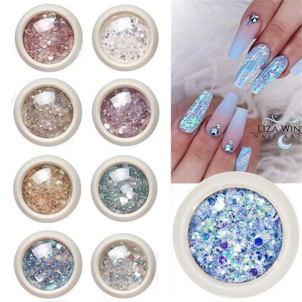 Hộp Phụ Kiện Kim Tuyến Lấp Lánh Trang Trí Móng Hình Lục Giác 3D Mới