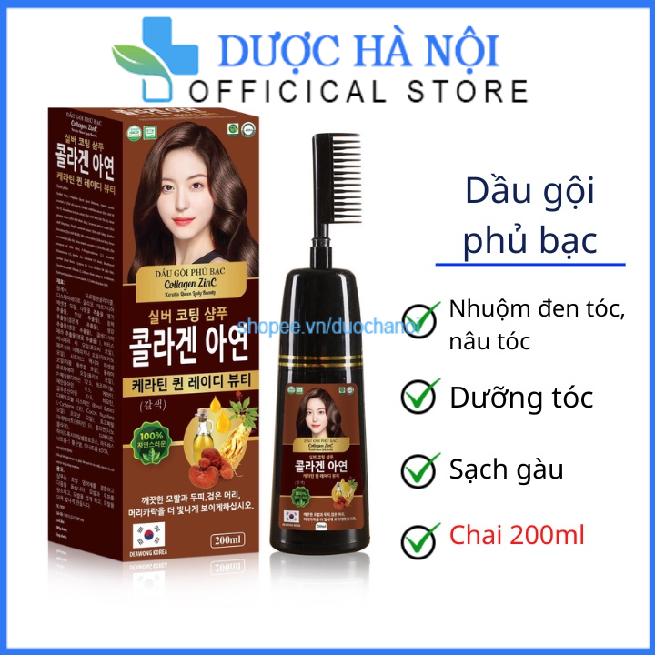 Dầu gội phủ bạc Collagen ZinC Hàn Quốc , Giúp Nhuộm đen tóc, nâu tóc, dưỡng tóc bóng mượt - chai 200ml