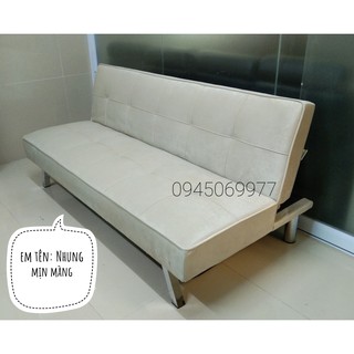 Sofa bed, Sofa giường vải nhung siêu mịn màng màu trắng kem sang trọng
