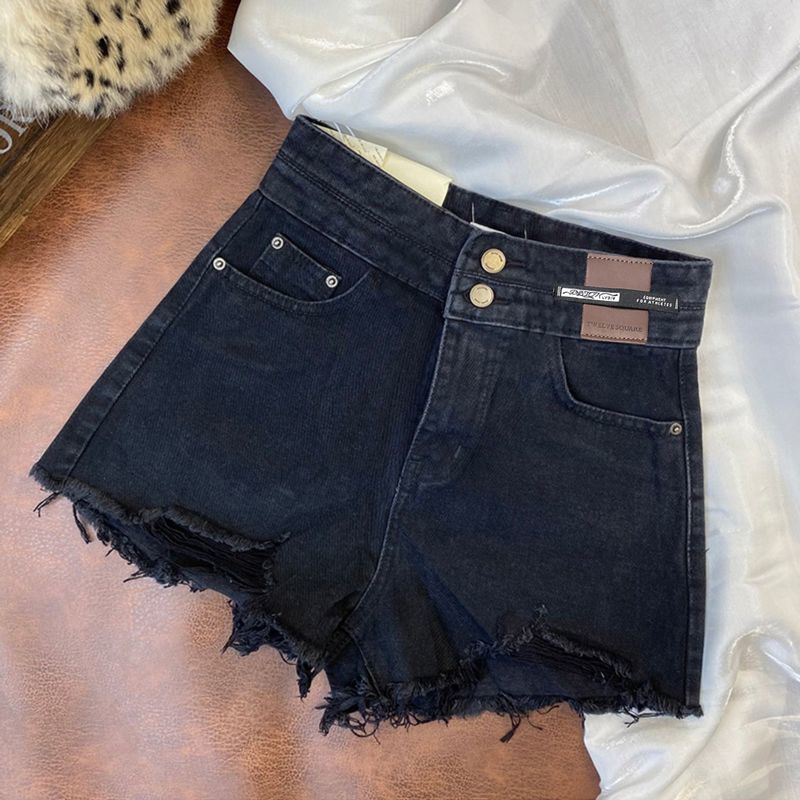 Quần Short Denim Lưng Cao Ống Rộng Phối Nút Phong Cách Hàn Quốc