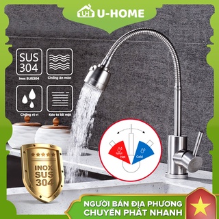 Vòi Rửa Chén Bát Nóng Lạnh Inox 304 Cần Bẻ Lò Xo quay 360 U-HOME Cao cấp Vòi rửa chén nóng lạnh SK30-201H