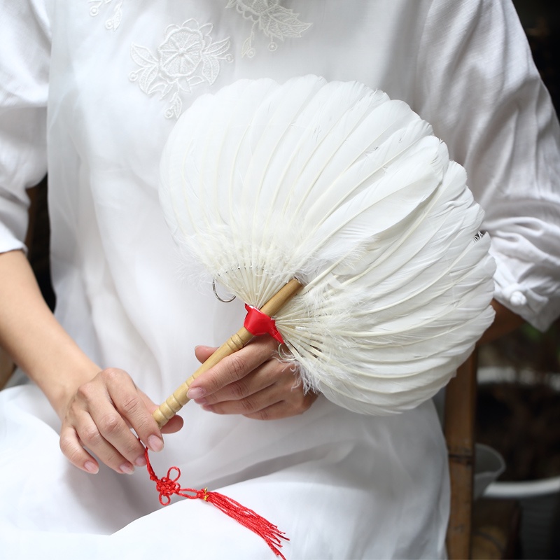 ❃❦✥Quạt Lông Ngỗng Màu Trắng Làm Thủ Công Phong Cách Cổ Điển Cho Bé