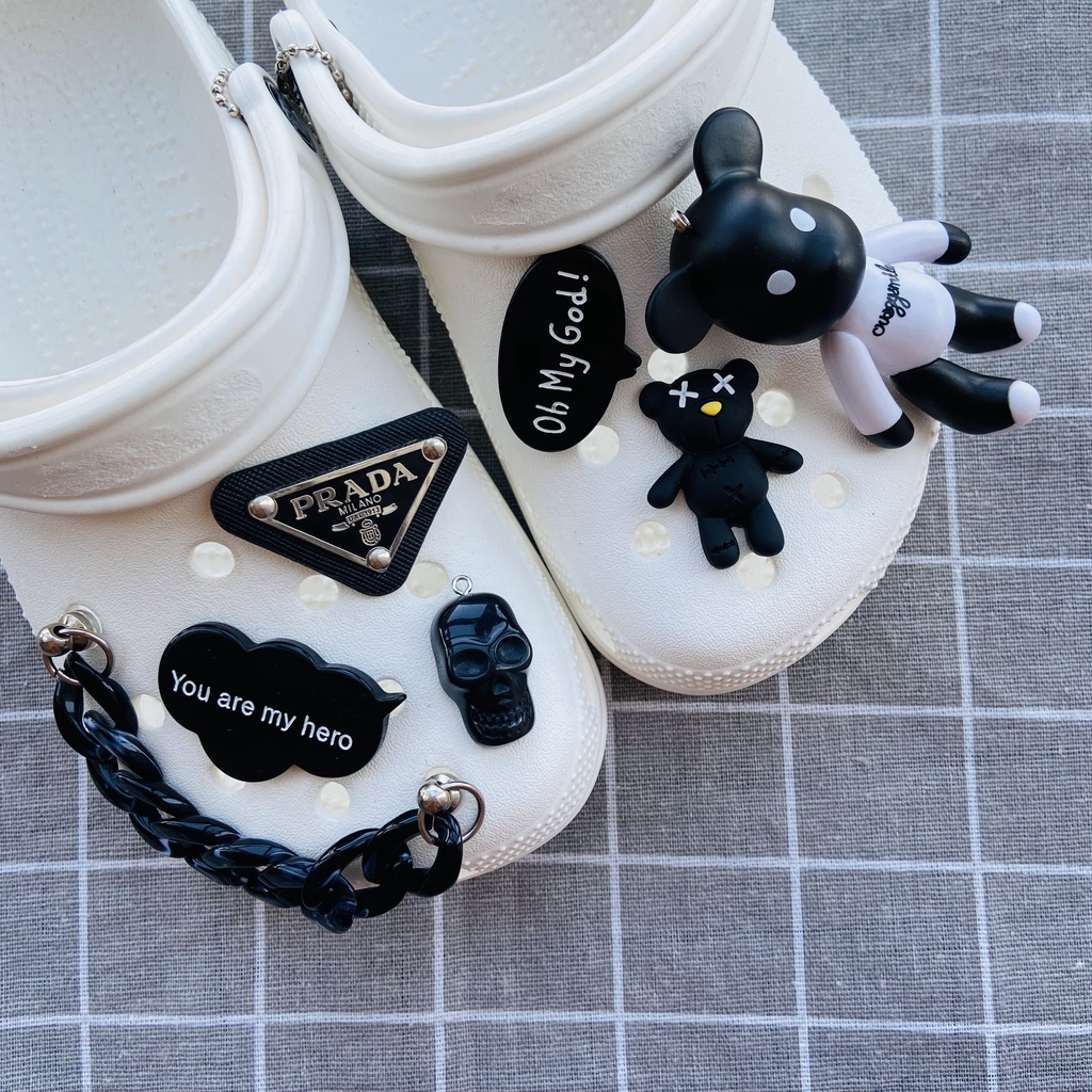 Sticker crocs Shoe Decoration for crocs đế caoSet 7 phụ kiện trang trí giày màu đen/trắng