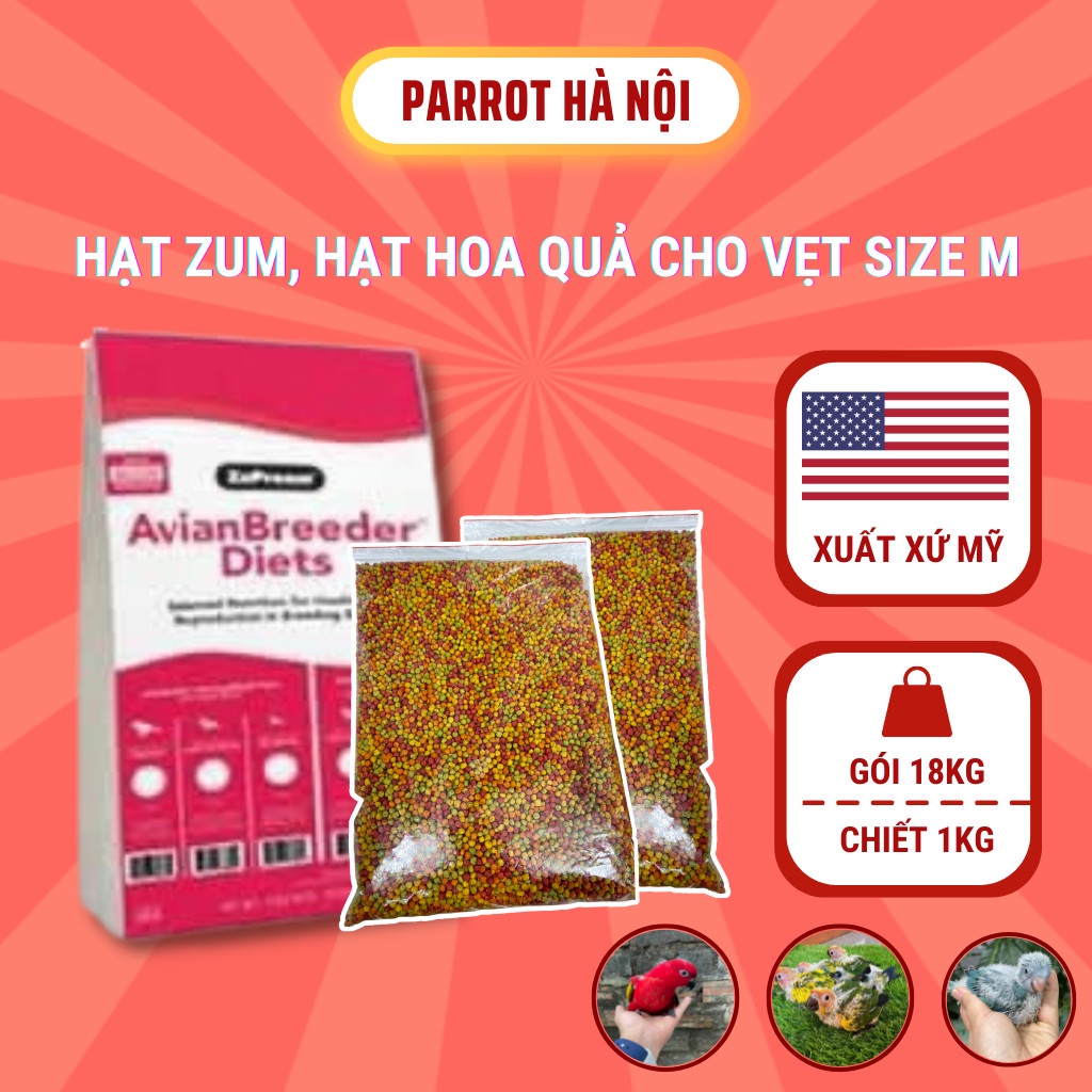 Hạt zum cho vẹt Size M,S hạt hoa quả, trái cây dạng tròn chứa enzym cho chim, chào mào túi lớn 15kg, chiết gói nhỏ 1kg