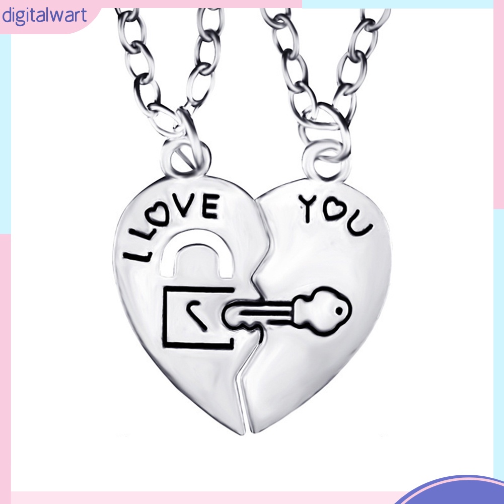 Dây Chuyền Mặt Trái Tim Có Chìa Khóa Khắc Chữ I Love You Độc Đáo Cho Cặp Đôi