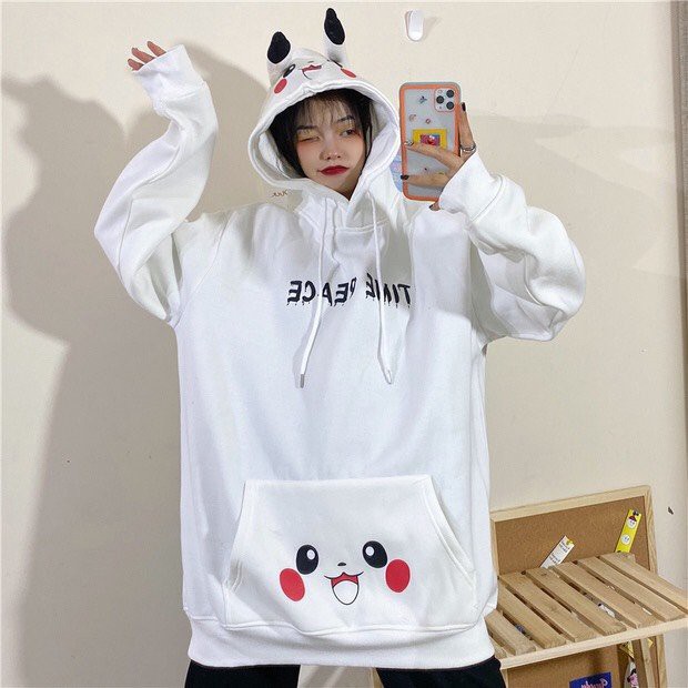 ÁO HOODIE NÓN CHUI TRÙM ĐẦU NAM NỮ UNISEX NAM NỮ, PIKACHU TIME PEACE | BigBuy360 - bigbuy360.vn