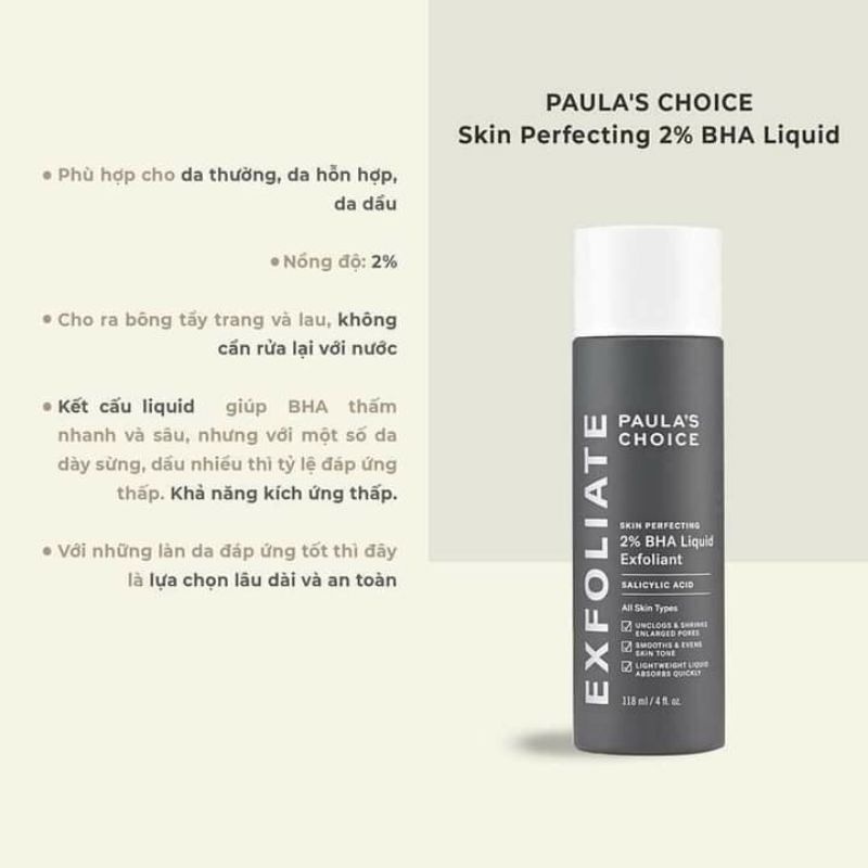 [ Nhập khẩu] Dùng dịch loại bỏ tế bào chết Paula's Choice BHA 2% Skin Perfecting Liquid Exfoliant