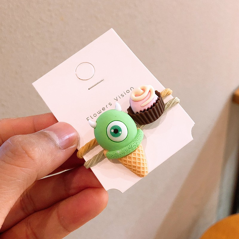 Bộ 2 dây thun cột tóc hình bánh donut / kem hoạt hình xinh xắn cho bé gái