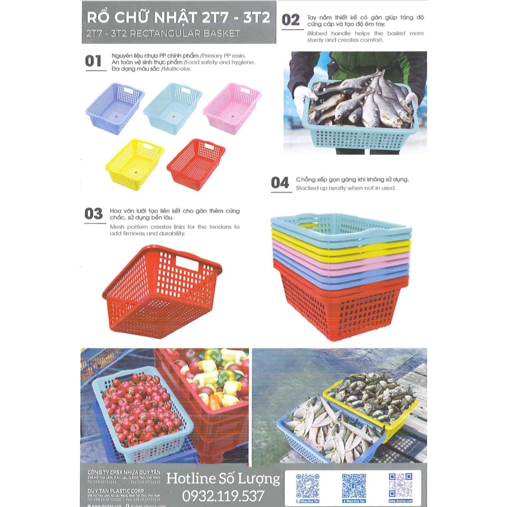 Rổ nhựa chữ nhật Duy Tân 2T7 ( Ngang 40 x Rộng 27 x Sâu 15 cm ) nhiều màu đựng đồ đa năng tiện ích