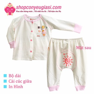 Bộ Áo Quần Dài Cài Giữa 4c In Hình Babiboo Trắng Viền Màu - 100% Cotton