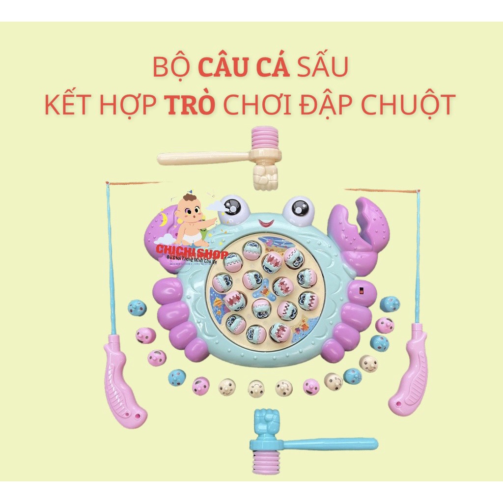 Bộ Đồ Chơi Câu Cá Sấu Chạy Pin Có Nhạc, Kèm Trò Đập Chuột Giải Trí Vui Nhộn Rèn Luyện Phản Xạ Cho Bé