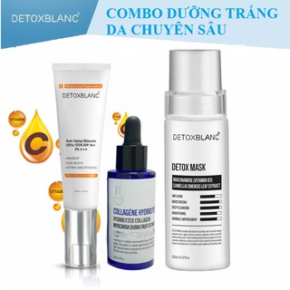 Combo dưỡng trắng hoàn hảo detox blanc (Detox mask + Serum dưỡng trắng collagen + Kem dưỡng trắng chống nắng)