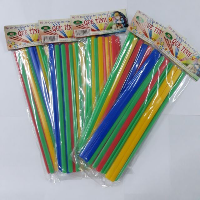 Bộ 20 Que Tính Nhiều Màu Bằng Nhựa Dẹt Giúp Bé Từ 5 Tuổi/Lớp 1,2 Học Toán