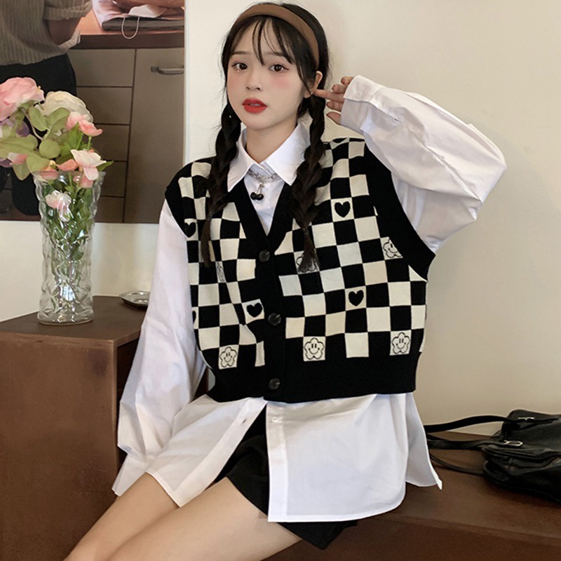 Áo len không tay cổ chữ V có nút gài thời trang dành cho nữ