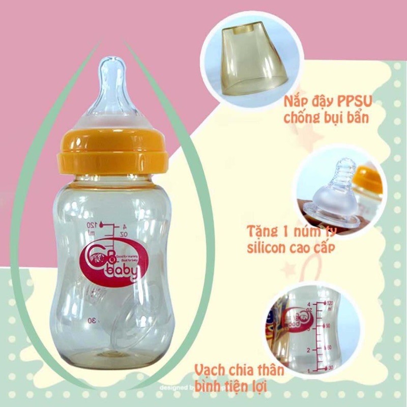 Bình sữa PPSU - Gb Baby(120ml) cổ hẹp. Có van chống sặc