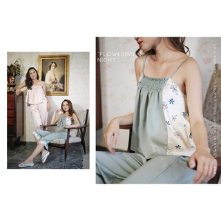 SET ĐỒ LỤA 2 DÂY LỬNG PHỐI HOA TINH TẾ- Đồ ngủ lụa LaLua, đồ bộ lửng, đồ lụa , đồ bộ lửng mặc nhà, đồ ngủ lụa chính hãng