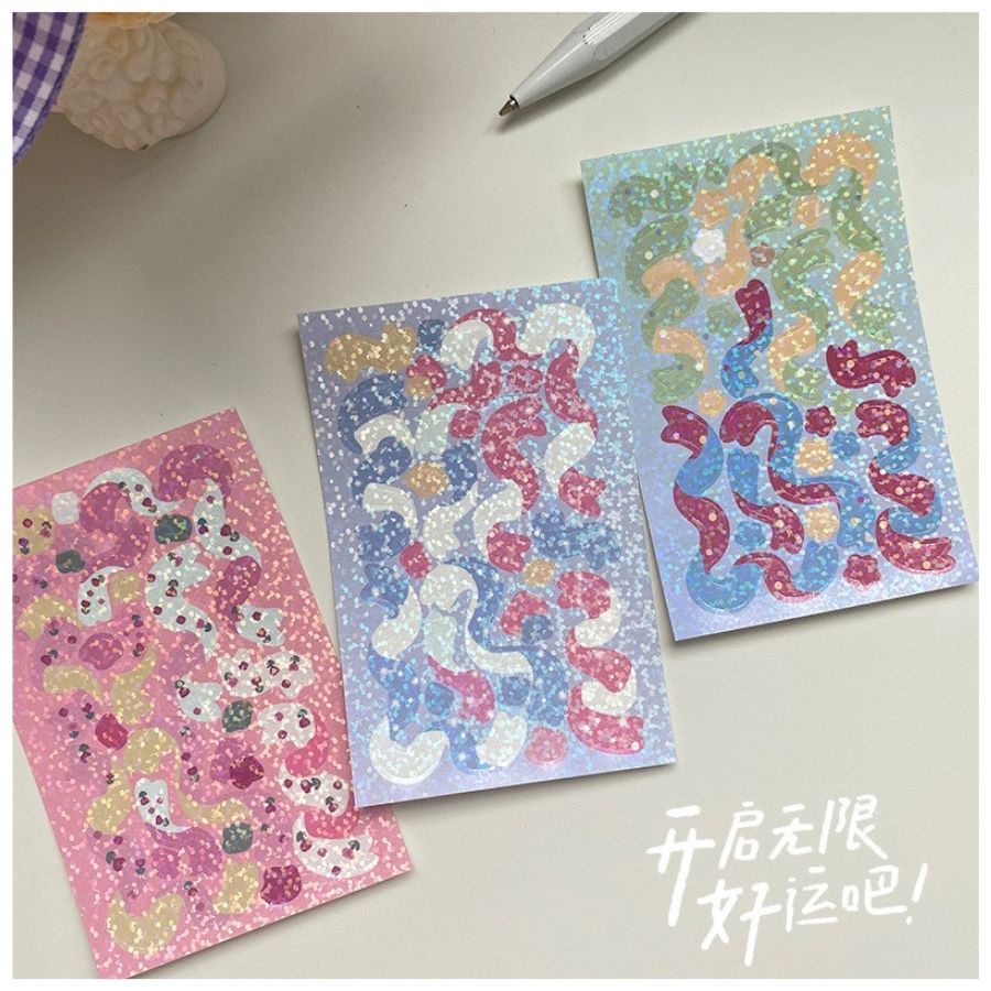 Sticker dải ruy băng ánh nhũ - Hình dán trang trí màu lấp lánh đáng yêu SML