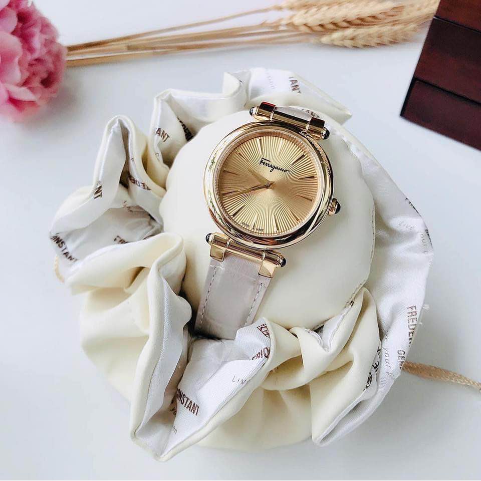 Đồng hồ nữ Salvatore Ferragamo Idillio dây da bạc, mặt gold ⚜️Hàng Authentic⚜️ - mã ĐH SFYP00220