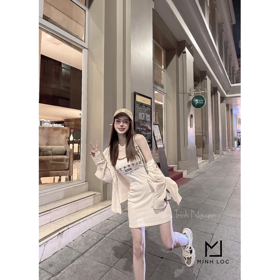 Set váy dây chéo đan lưng kèm khoác sơ mi
