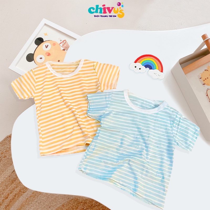 Áo thun bé trai bé gái chất cotton hoạ tiết kẻ sành điệu quần áo trẻ em 1 2 3 4 5 tuổi CHIVU's KID