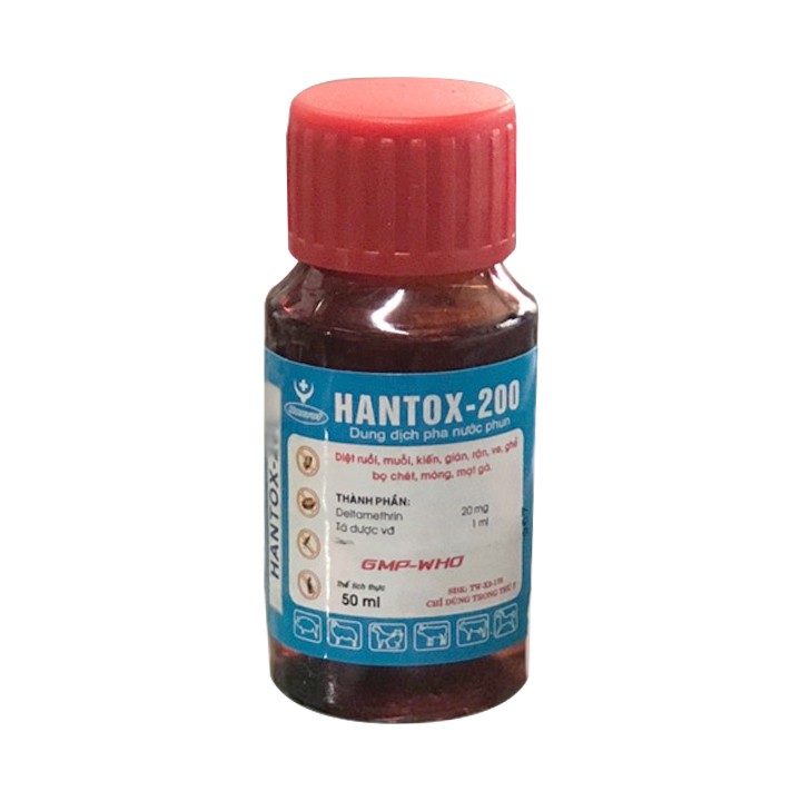 Dung dịch Hantox 200 diệt ruồi, muỗi, kiến, gián, rận, ve, ghẻ, bọ chét, mòng, mạt gà