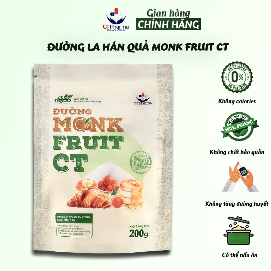 Đường ăn kiêng La hán quả Organic Hữu cơ MonkFruit CT CT Pharma 200 gram