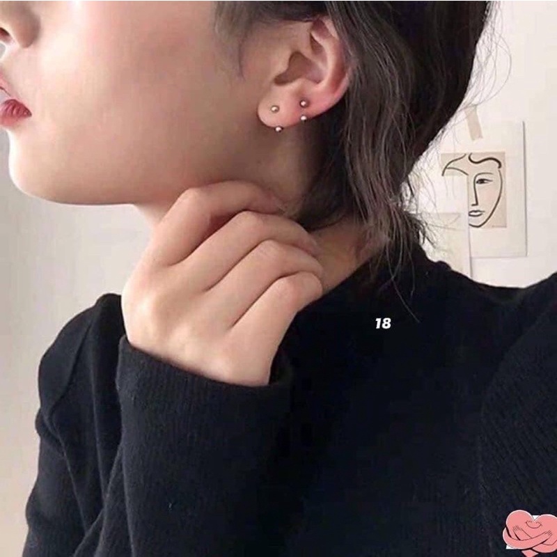 Bông tai cong vặn zen 2 đầu bóng tròn - đầu đá vàng