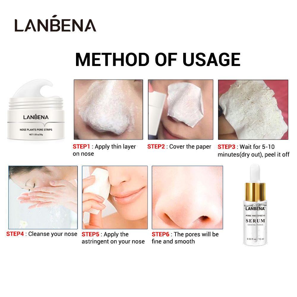 Lột Mụn Đầu Đen Lanbena Serum Se Lỗ Chân Lông Serum Giảm Mụn 30g+15ml+15ml+60PCS