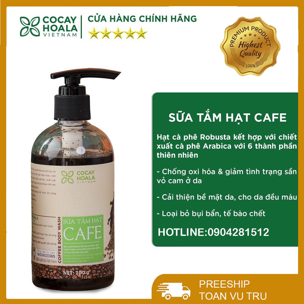 Sữa tắm cà phê - Sữa tắm thảo dược khử mùi cơ thể Cocayhoala chiết xuất hạt Arabica 300g