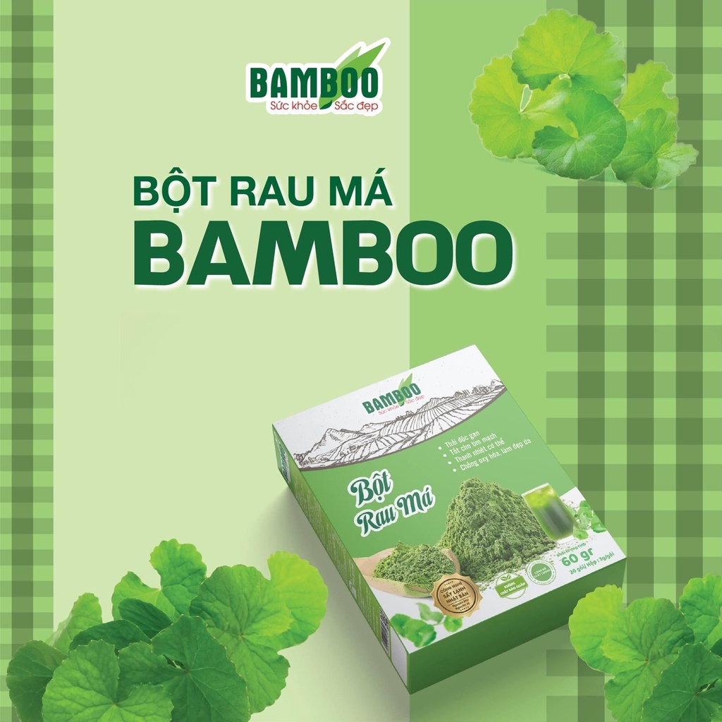 Bột rau má BAMBOO nguyên chất, siêu mịn hỗ trợ giảm cân, làm đẹp da hộp 60g/ 20 gói