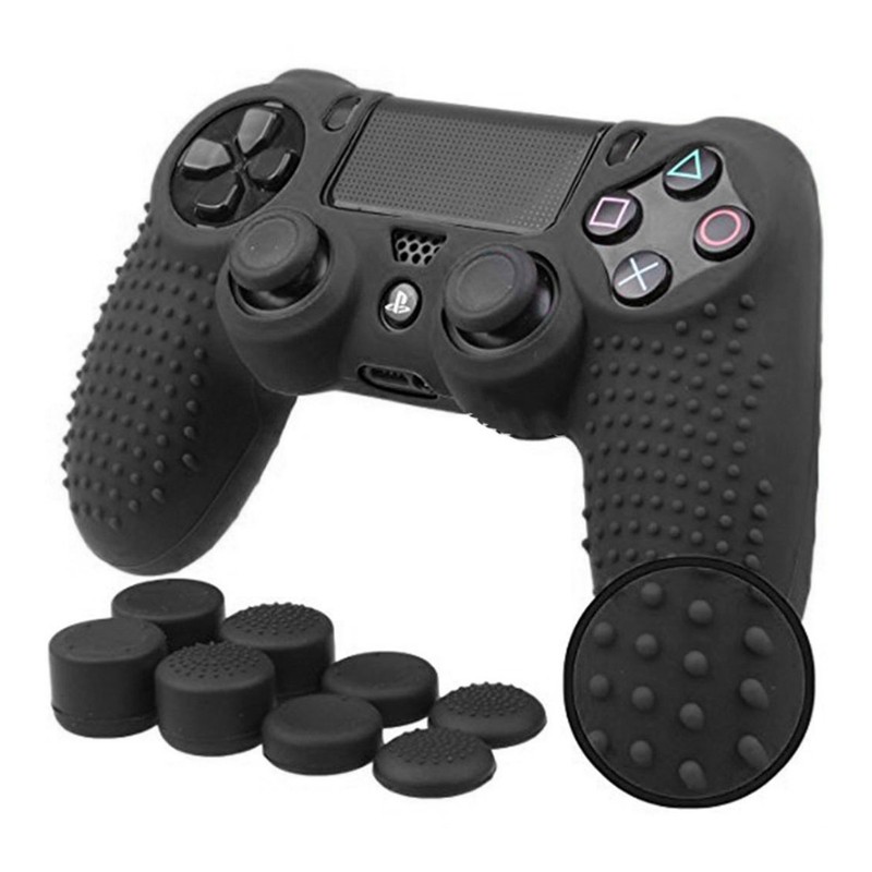 Bộ vỏ tay cầm PS4 bằng silicone chống trượt + 8 nắp joystick