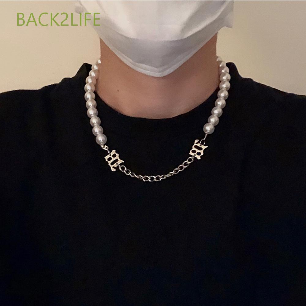 Vòng cổ choker mặt chữ BACK2LIFE đính ngọc trai thời trang cho nam nữ