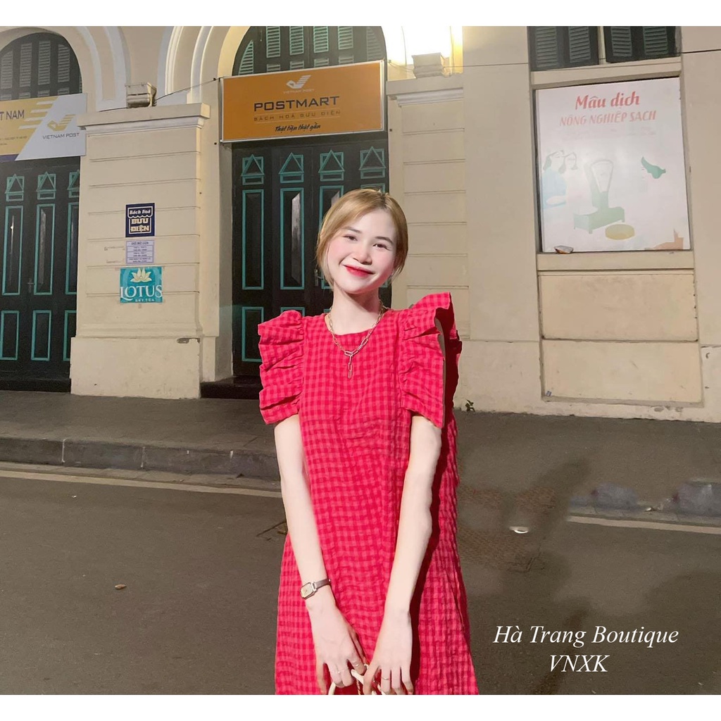 Váy kẻ caro cánh tiên, váy nữ đầm dáng xòe