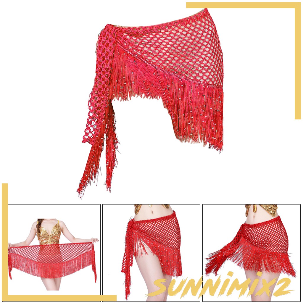 Set 2 Khăn Choàng Tua Rua Đính Kim Sa Lấp Lánh Dùng Múa Bụng Dành Cho Nữ