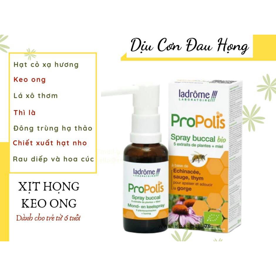 Xịt Họng Keo Ong Ladrôme Propolis 30ml - Pháp | Sử dụng cho bé 6t và người lớn | Viêm họng, giảm ho