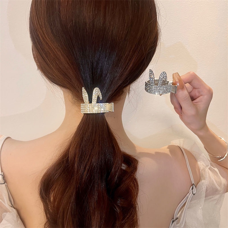 Kẹp Tóc Kim Loại Mạ Vàng / Bạc Hình Tai Thỏ Dễ Thương