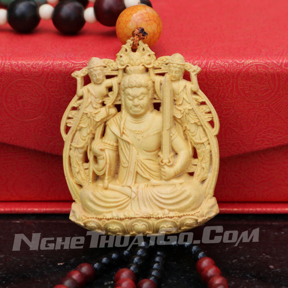 Dây treo xe ô tô tượng Phật Bất Động Minh Vương bằng gỗ Hoàng Dương- TẶNG 1 VÒNG ĐEO TAY - ĐÚNG MẪU ĐÚNG GIÁ