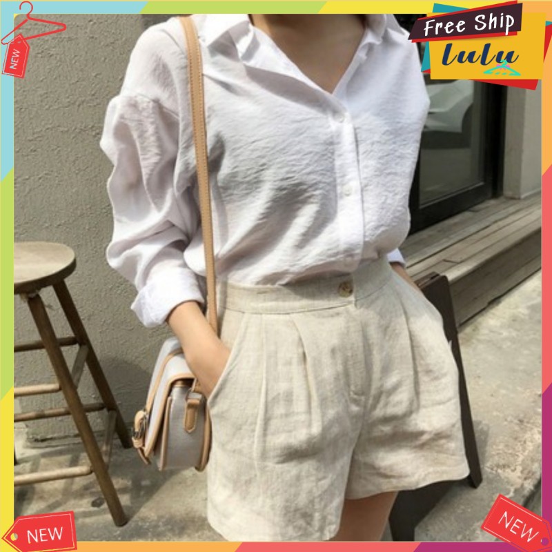 Quần đùi nữ vải cotton đũi đủ size. Quần short nữ cotton Lulu Shop