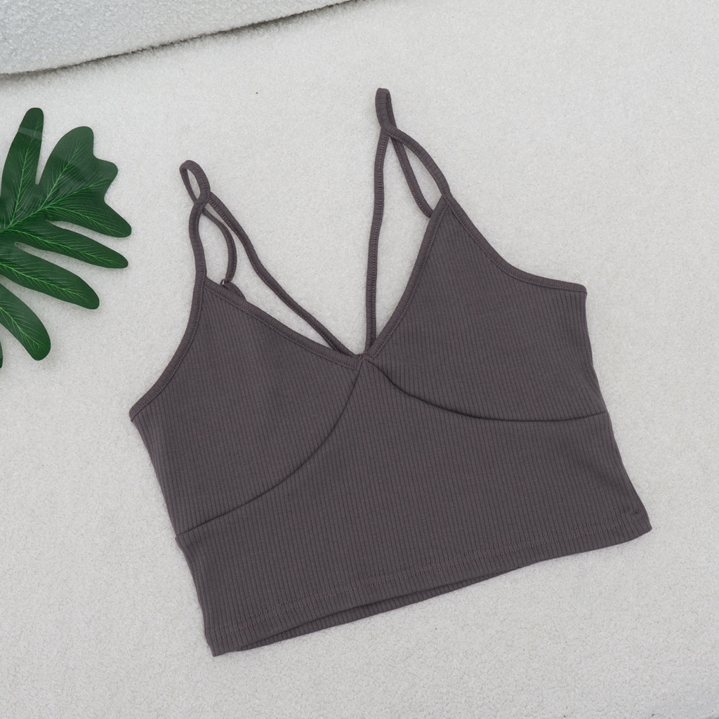 Áo 2 dây thun nữ cúp ngực dây chéo trước thời trang GAGO màu xám tro GA4055